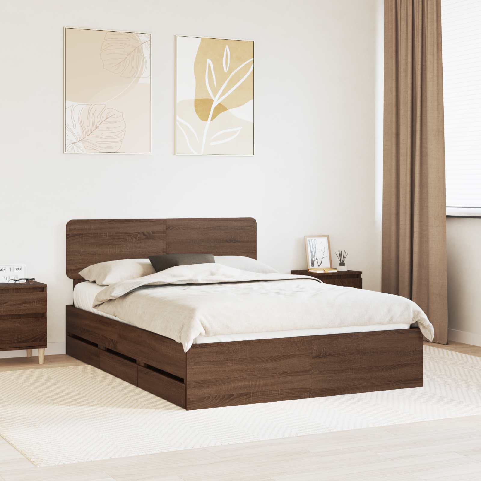 vidaXL Ramka łóżka Dąb brązowy 150 x 200 cm Drewno inżynieryjne