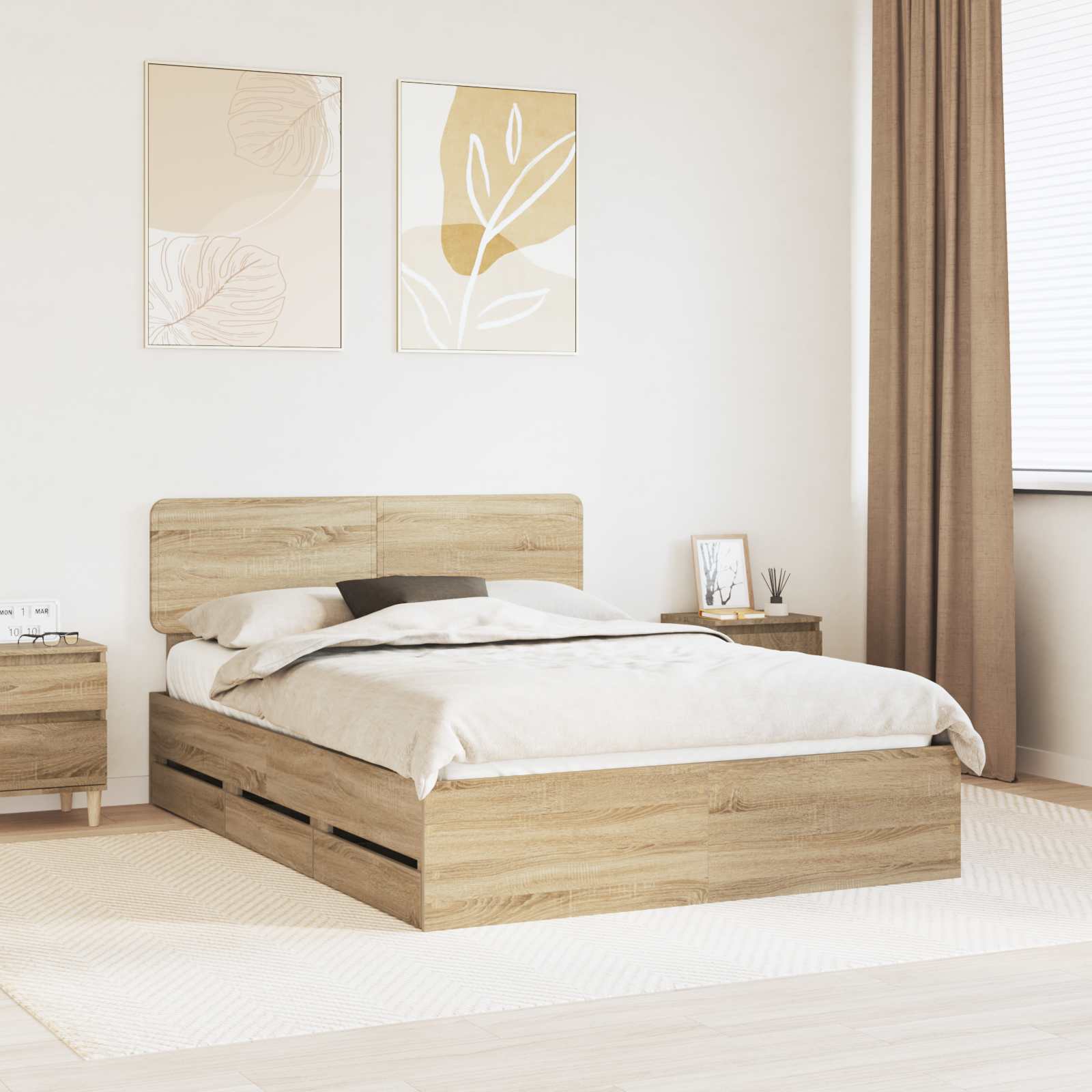 vidaXL Ramka łóżka Dąb Sonoma 140 x 200 cm Drewno inżynieryjne