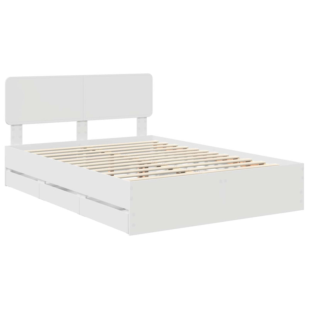 vidaXL Ramka łóżka z szufladą Biały 140 x 190 cm Drewno inżynieryjne