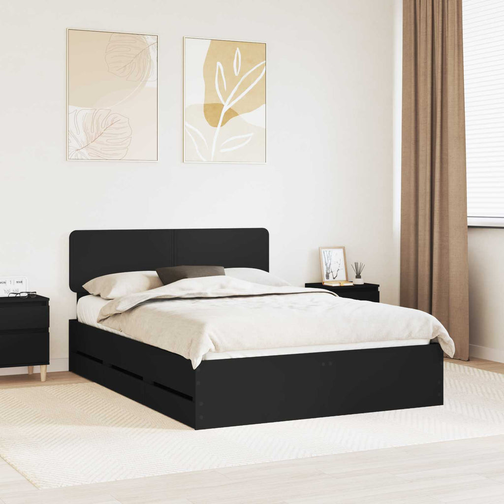 vidaXL Ramka łóżka z szufladą Czarny 140 x 190 cm Drewno inżynieryjne