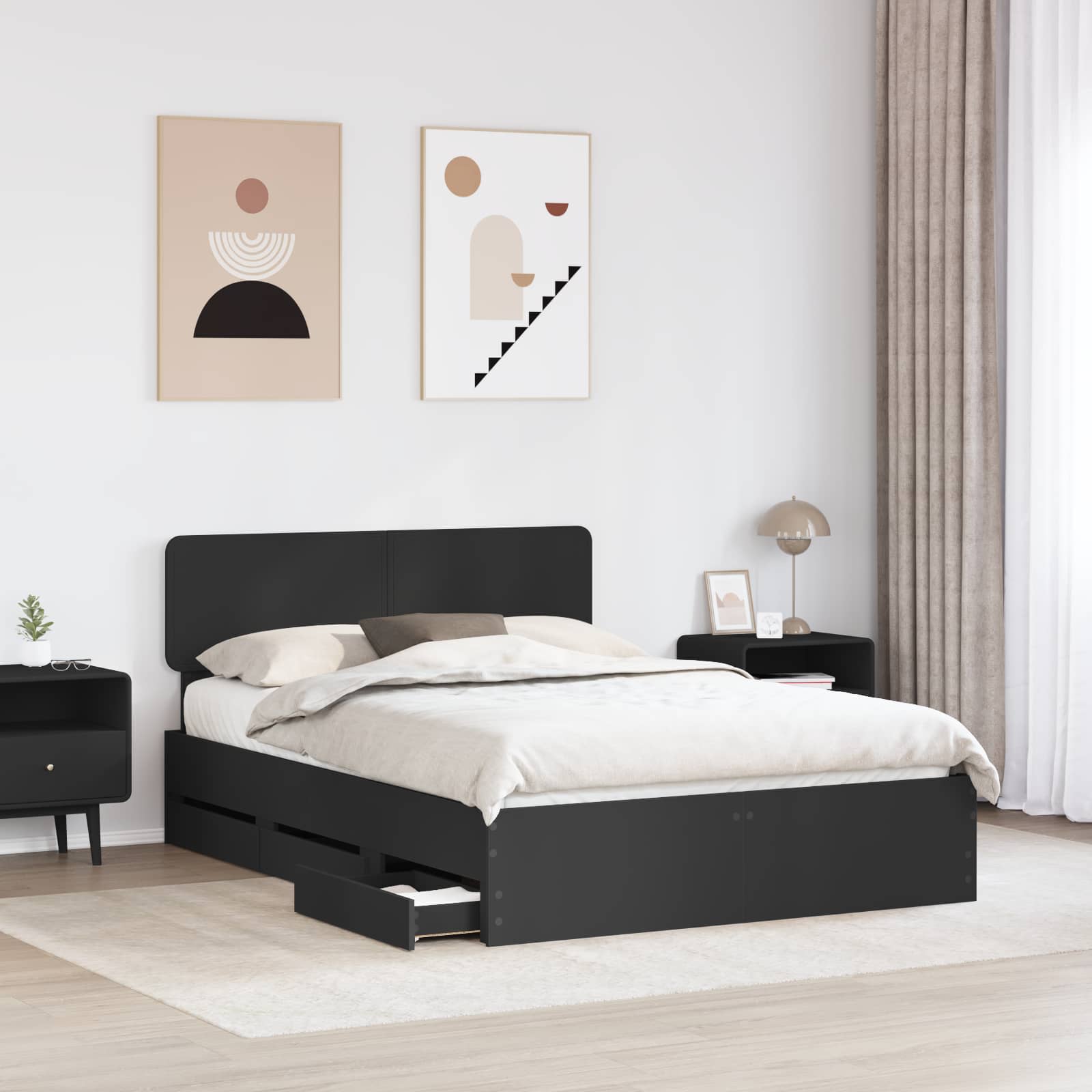 vidaXL Ramka łóżka z szufladą Czarny 140 x 190 cm Drewno inżynieryjne