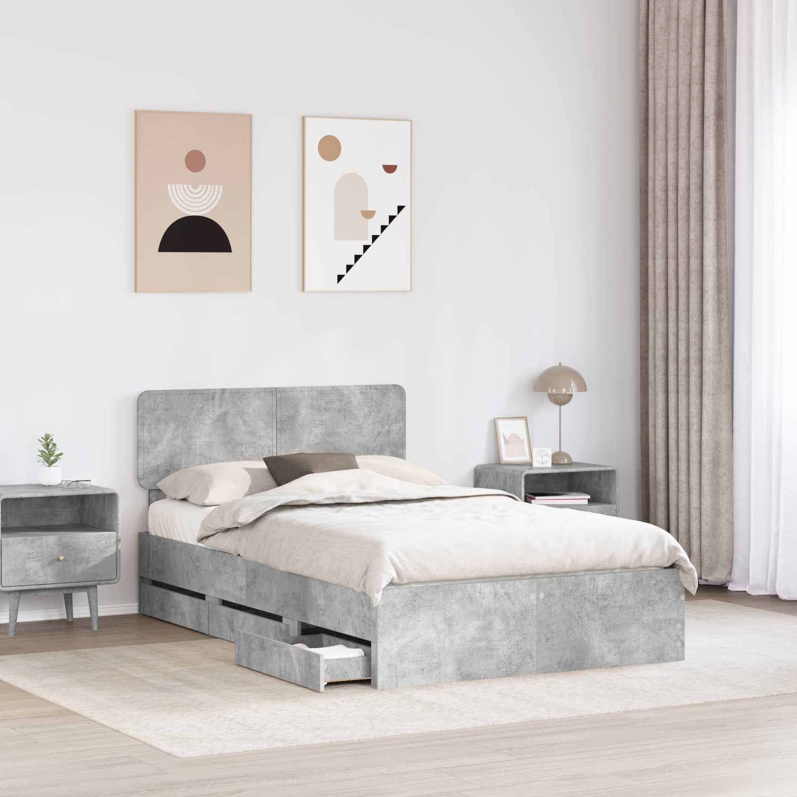 vidaXL Ramka łóżka Betonowy Szary 135 x 190 cm Drewno inżynieryjne