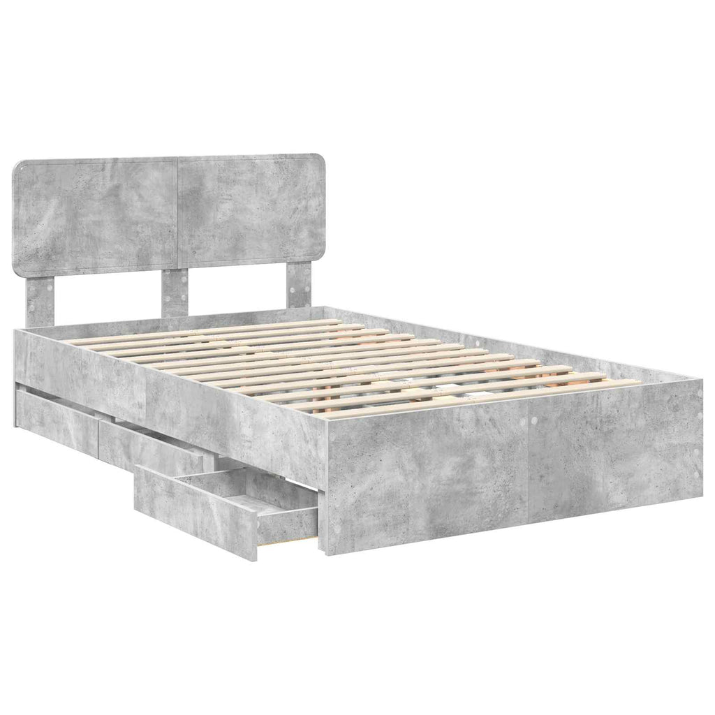 vidaXL Ramka łóżka Betonowy Szary 135 x 190 cm Drewno inżynieryjne