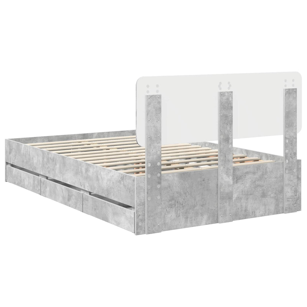 vidaXL Ramka łóżka Betonowy Szary 135 x 190 cm Drewno inżynieryjne