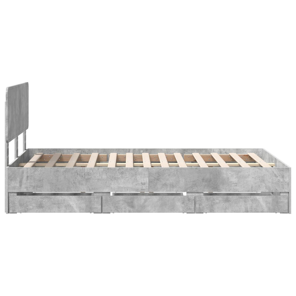 vidaXL Ramka łóżka Betonowy Szary 135 x 190 cm Drewno inżynieryjne