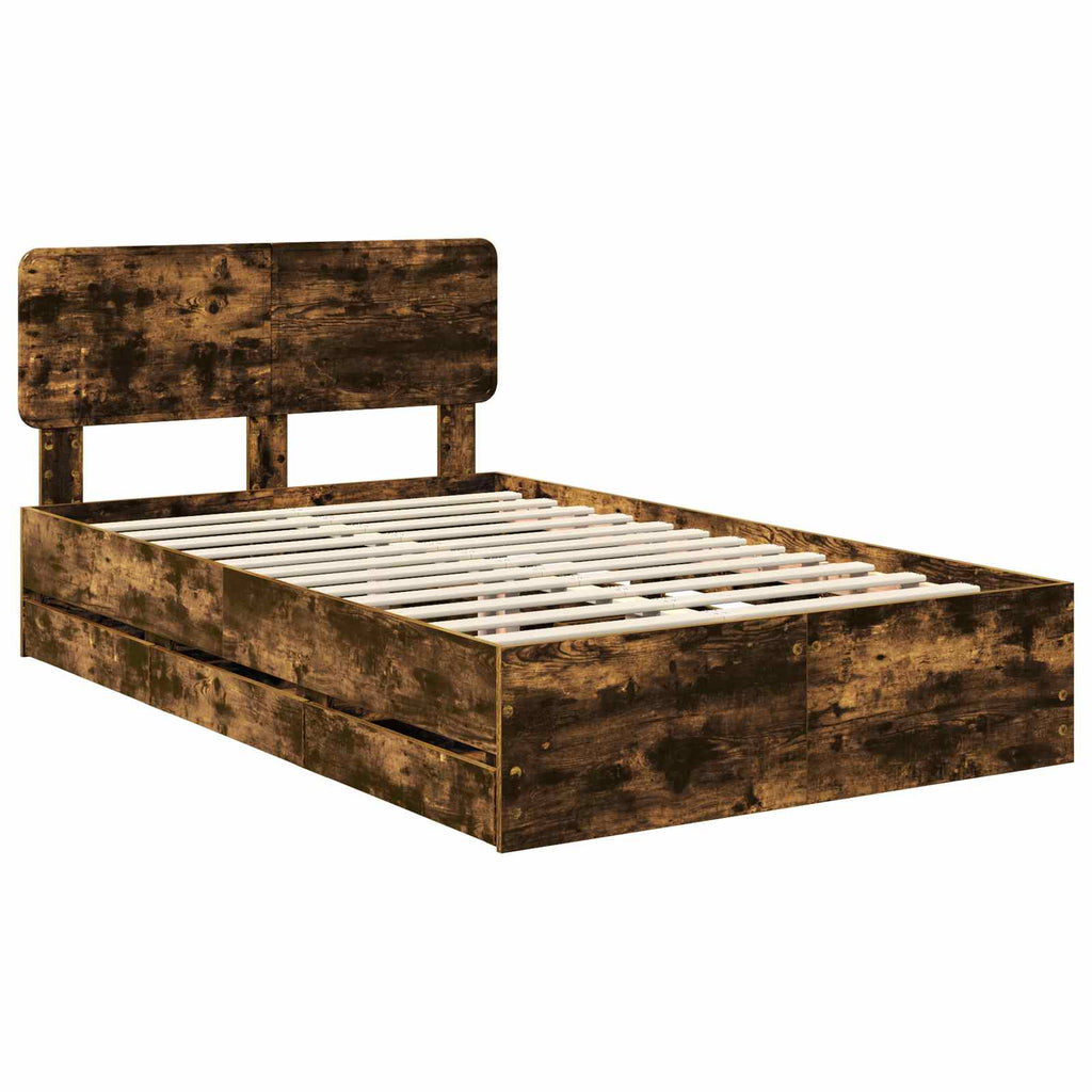 vidaXL Ramka łóżka Dąb Wędzony 135 x 190 cm Drewno inżynieryjne