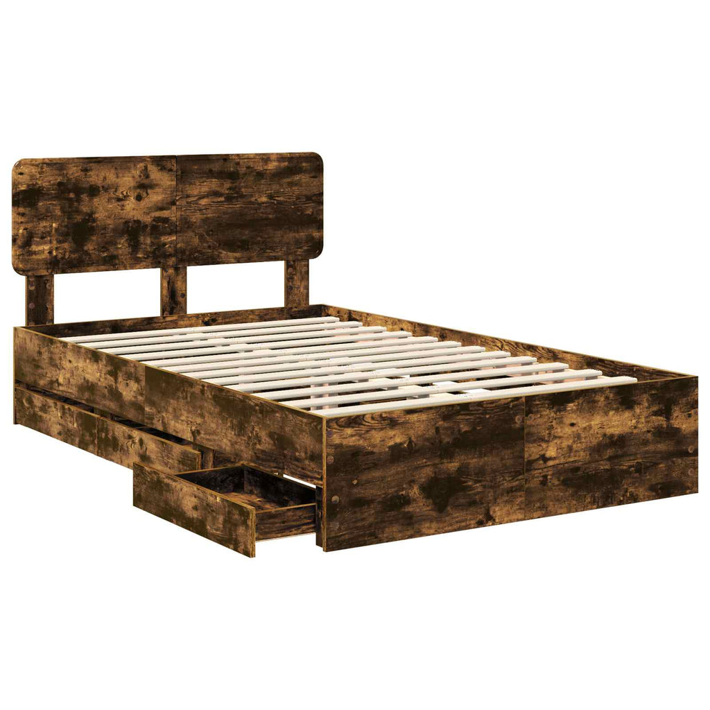 vidaXL Ramka łóżka Dąb Wędzony 135 x 190 cm Drewno inżynieryjne