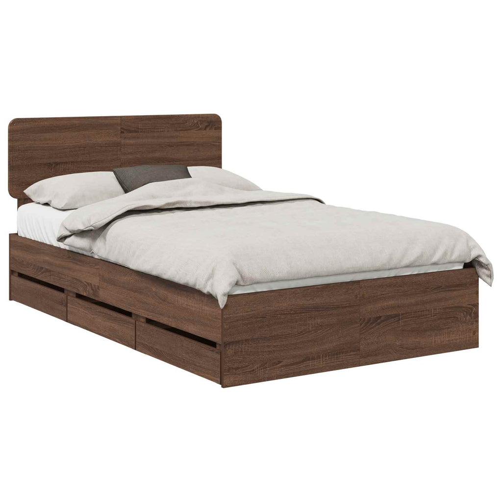 vidaXL Ramka łóżka Dąb brązowy 135 x 190 cm Drewno inżynieryjne