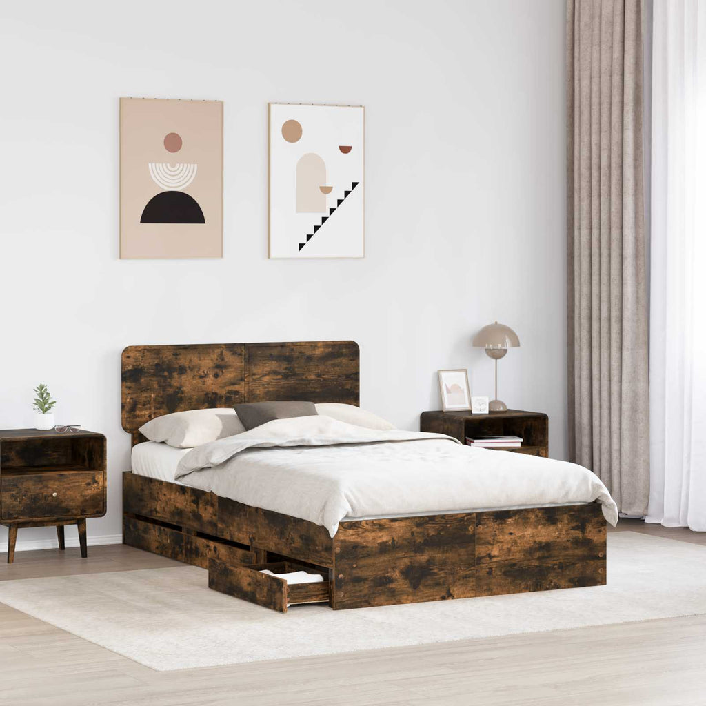 vidaXL Ramka łóżka Dąb Wędzony 120 x 190 cm Drewno inżynieryjne