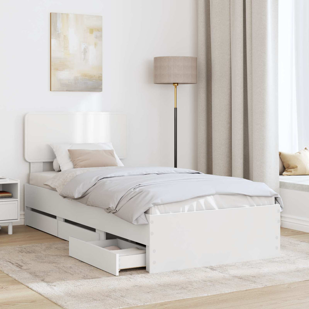vidaXL Ramka łóżka z szufladą Biały 100 x 200 cm Drewno inżynieryjne