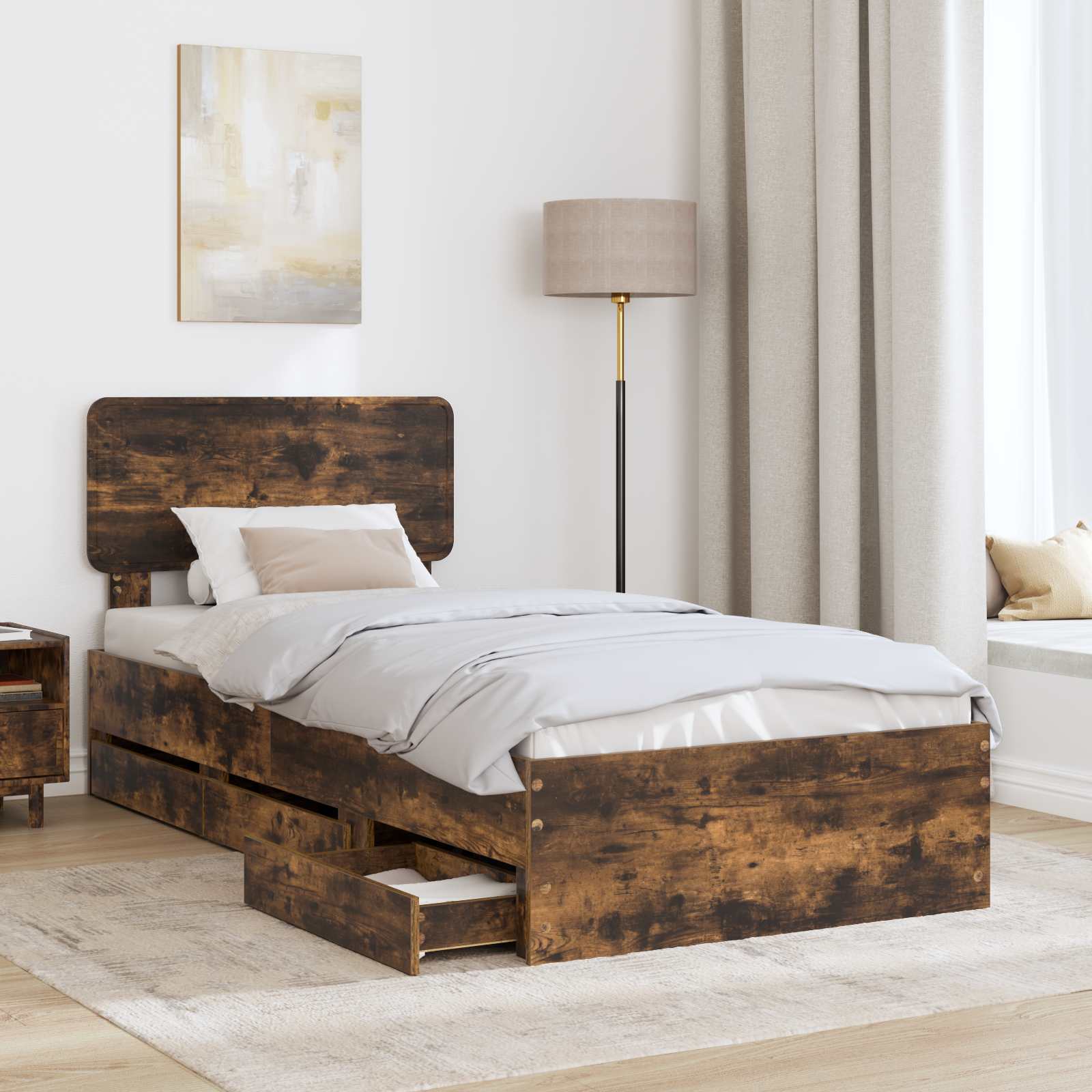 vidaXL Ramka łóżka Dąb Wędzony 100 x 200 cm Drewno inżynieryjne