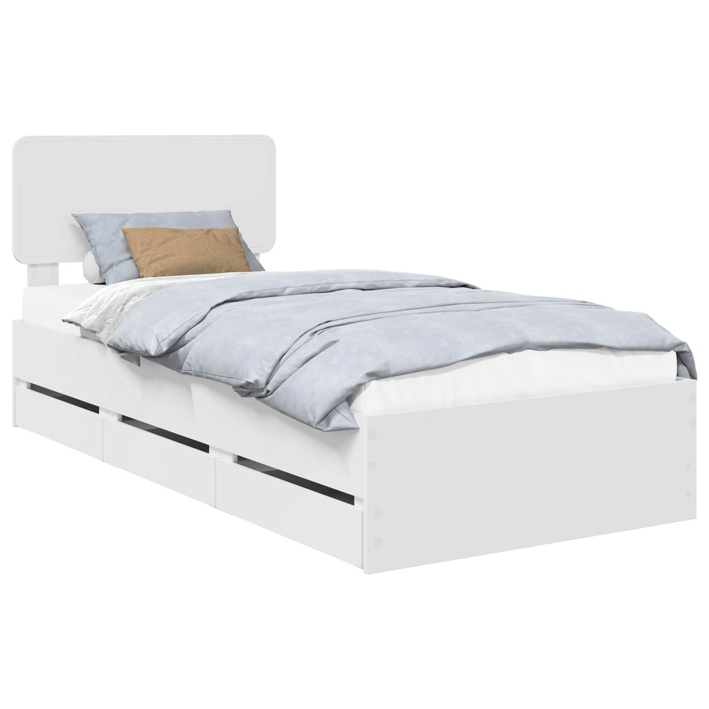 vidaXL Ramka łóżka z szufladą Biały 90 x 200 cm Drewno inżynieryjne
