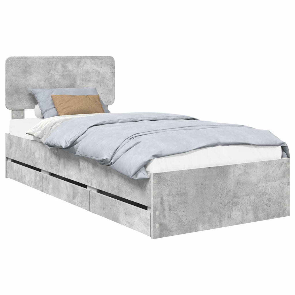 vidaXL Ramka łóżka Betonowy Szary 90 x 200 cm Drewno inżynieryjne