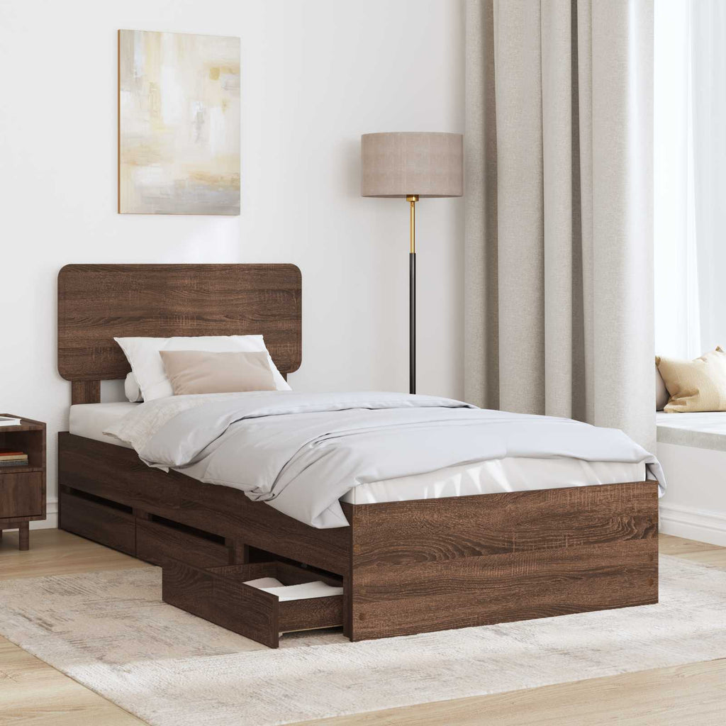 vidaXL Ramka łóżka Dąb brązowy 90 x 200 cm Drewno inżynieryjne