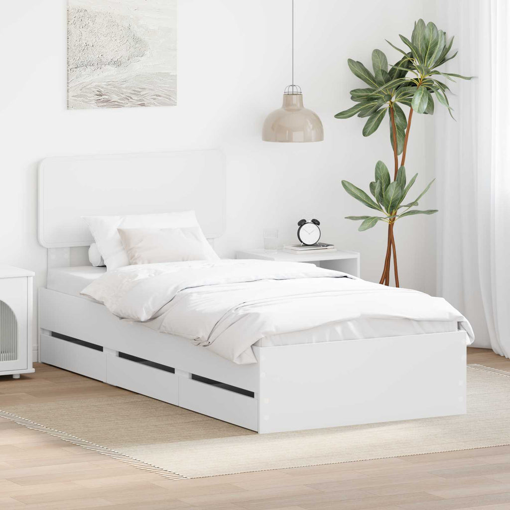vidaXL Ramka łóżka z szufladą Biały 90 x 190 cm Drewno inżynieryjne