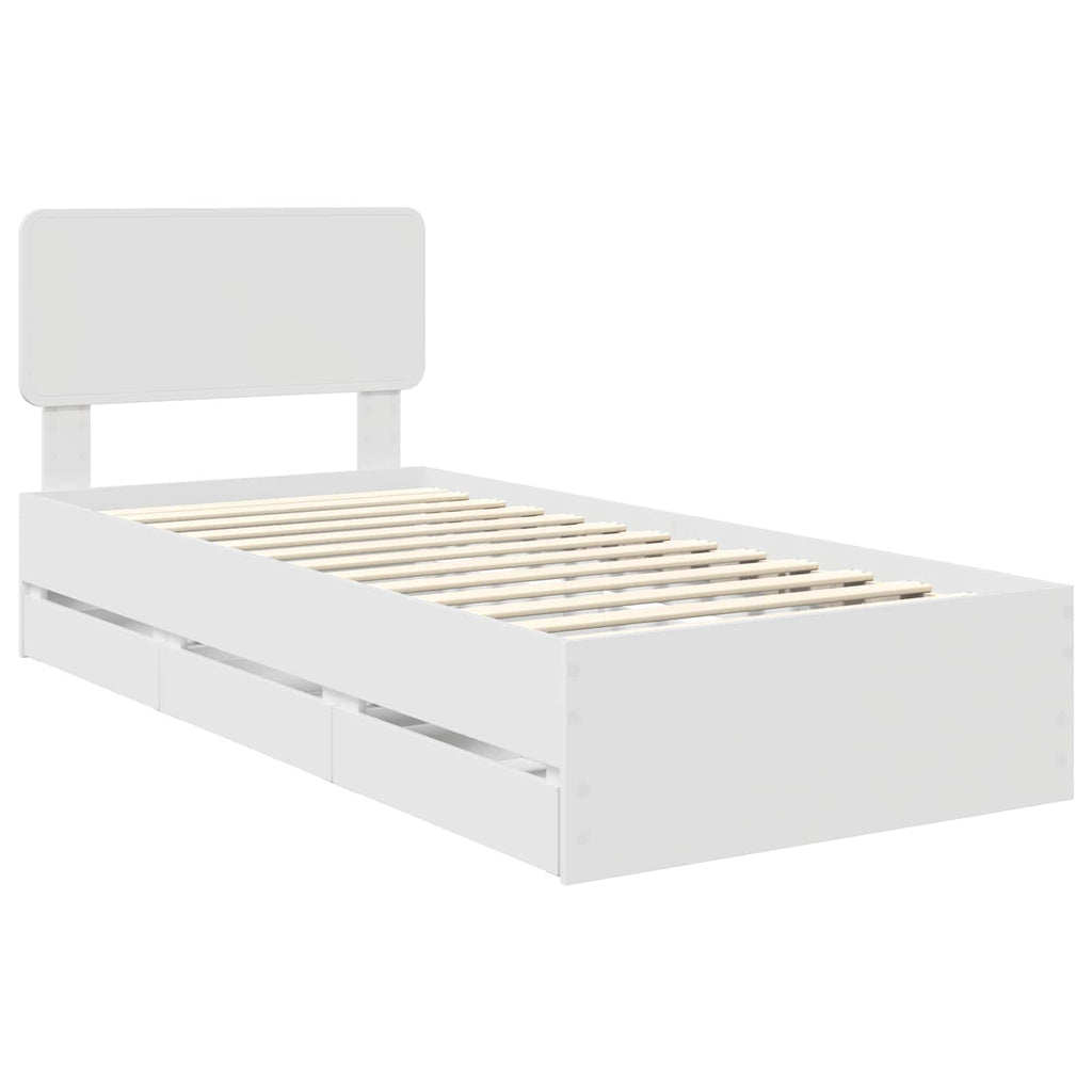 vidaXL Ramka łóżka z szufladą Biały 90 x 190 cm Drewno inżynieryjne