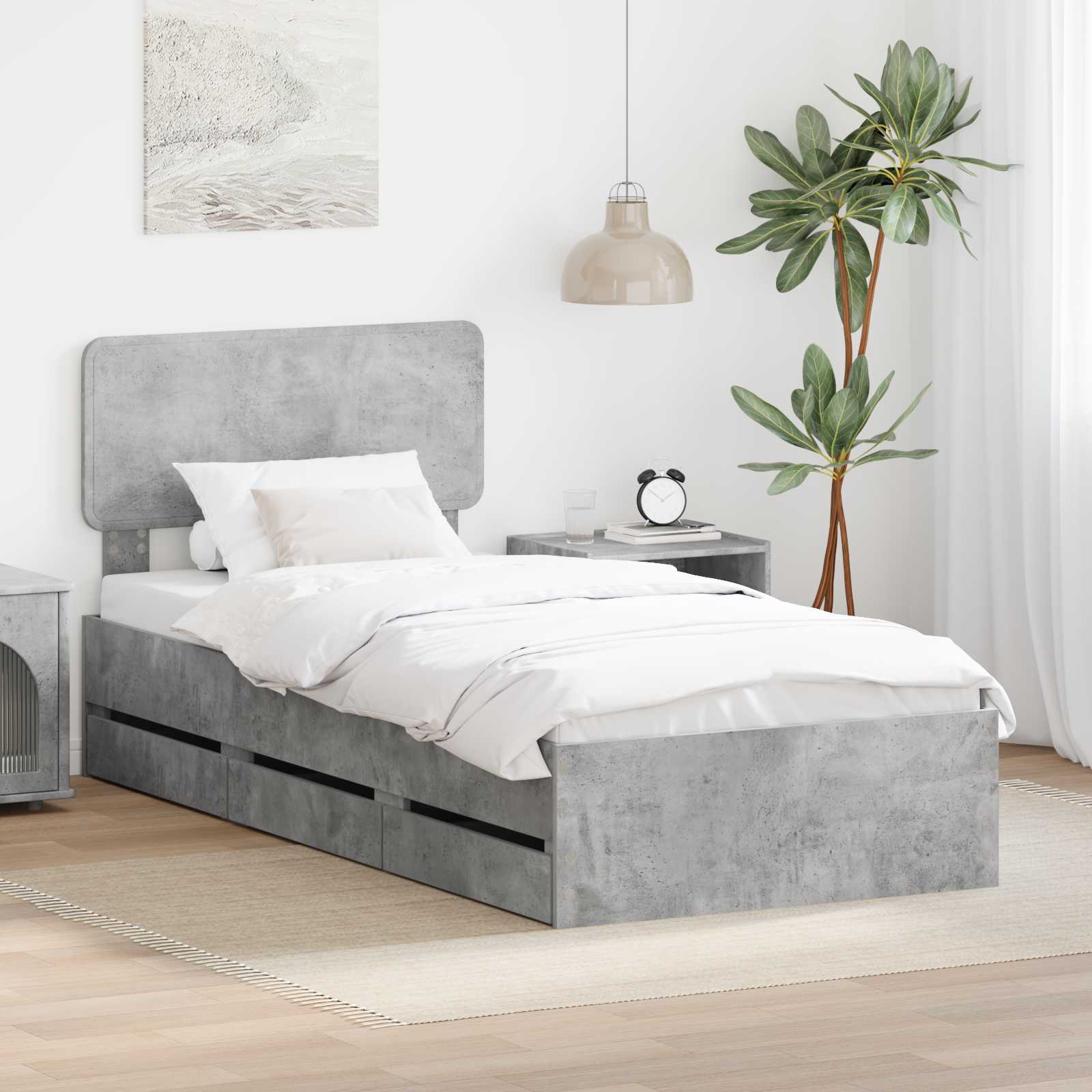 vidaXL Ramka łóżka Betonowy Szary 90 x 190 cm Drewno inżynieryjne