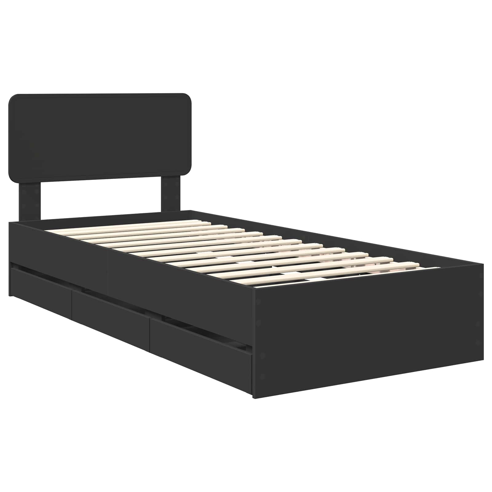 vidaXL Ramka łóżka z szufladą Czarny 75 x 190 cm Drewno inżynieryjne