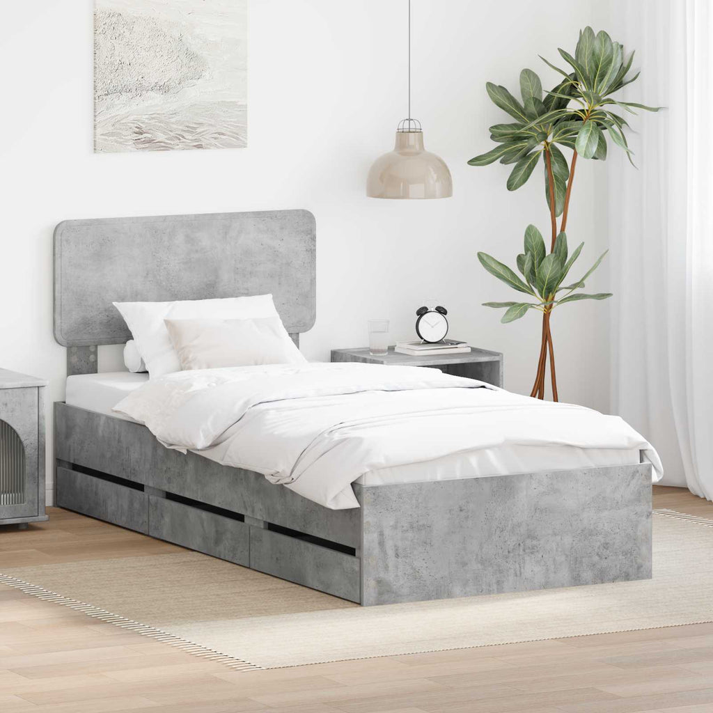 vidaXL Ramka łóżka Betonowy Szary 75 x 190 cm Drewno inżynieryjne