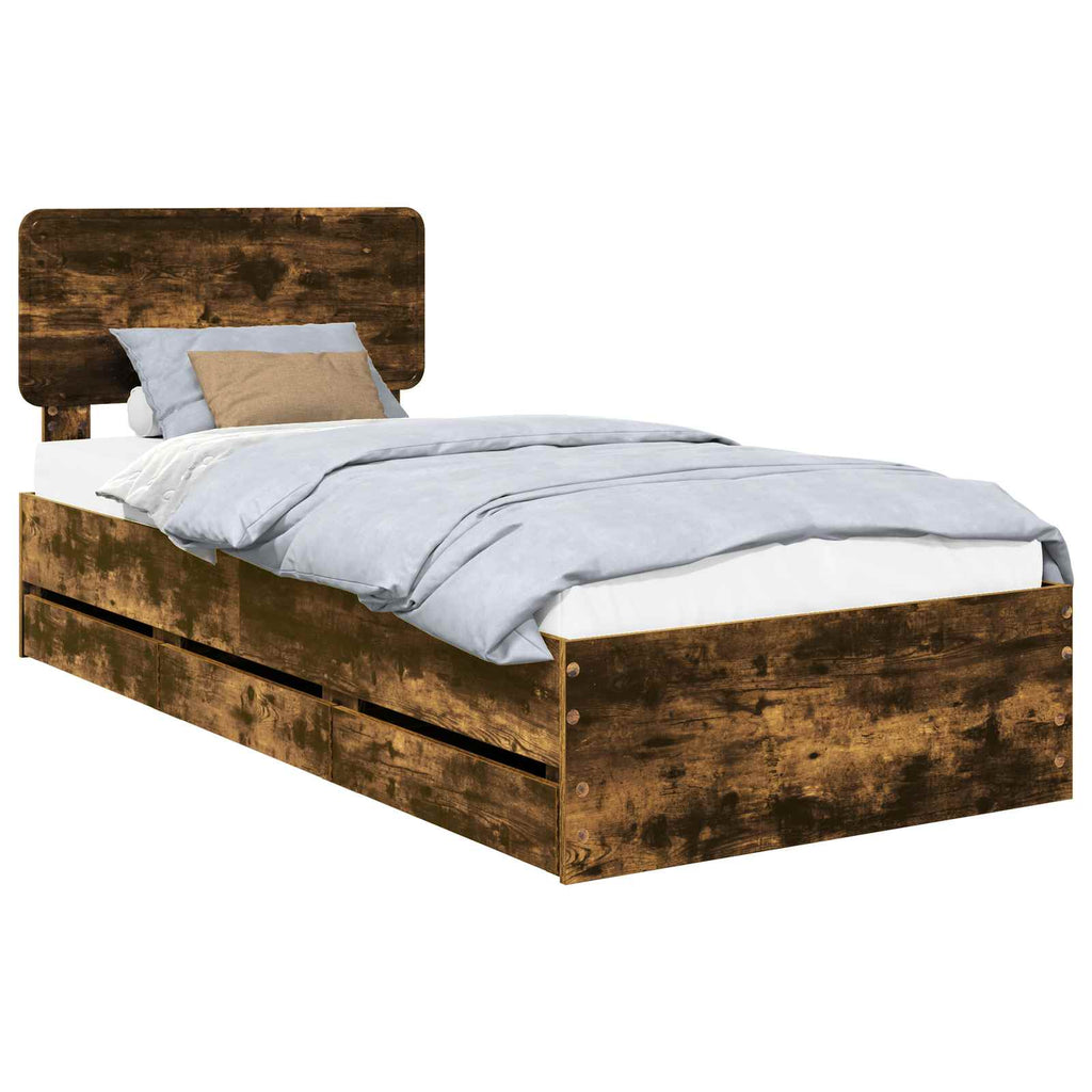 vidaXL Ramka łóżka Dąb Wędzony 75 x 190 cm Drewno inżynieryjne