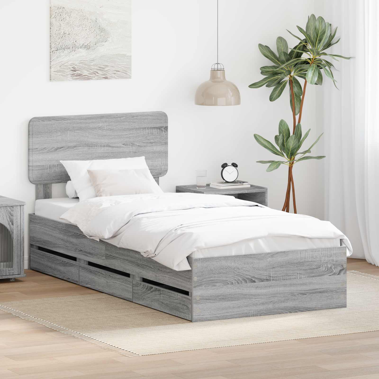 vidaXL Ramka łóżka Szary Sonoma 75 x 190 cm Drewno inżynieryjne