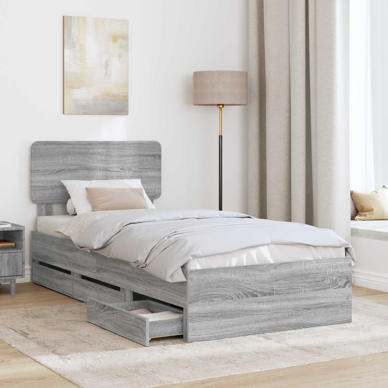 vidaXL Ramka łóżka Szary Sonoma 75 x 190 cm Drewno inżynieryjne