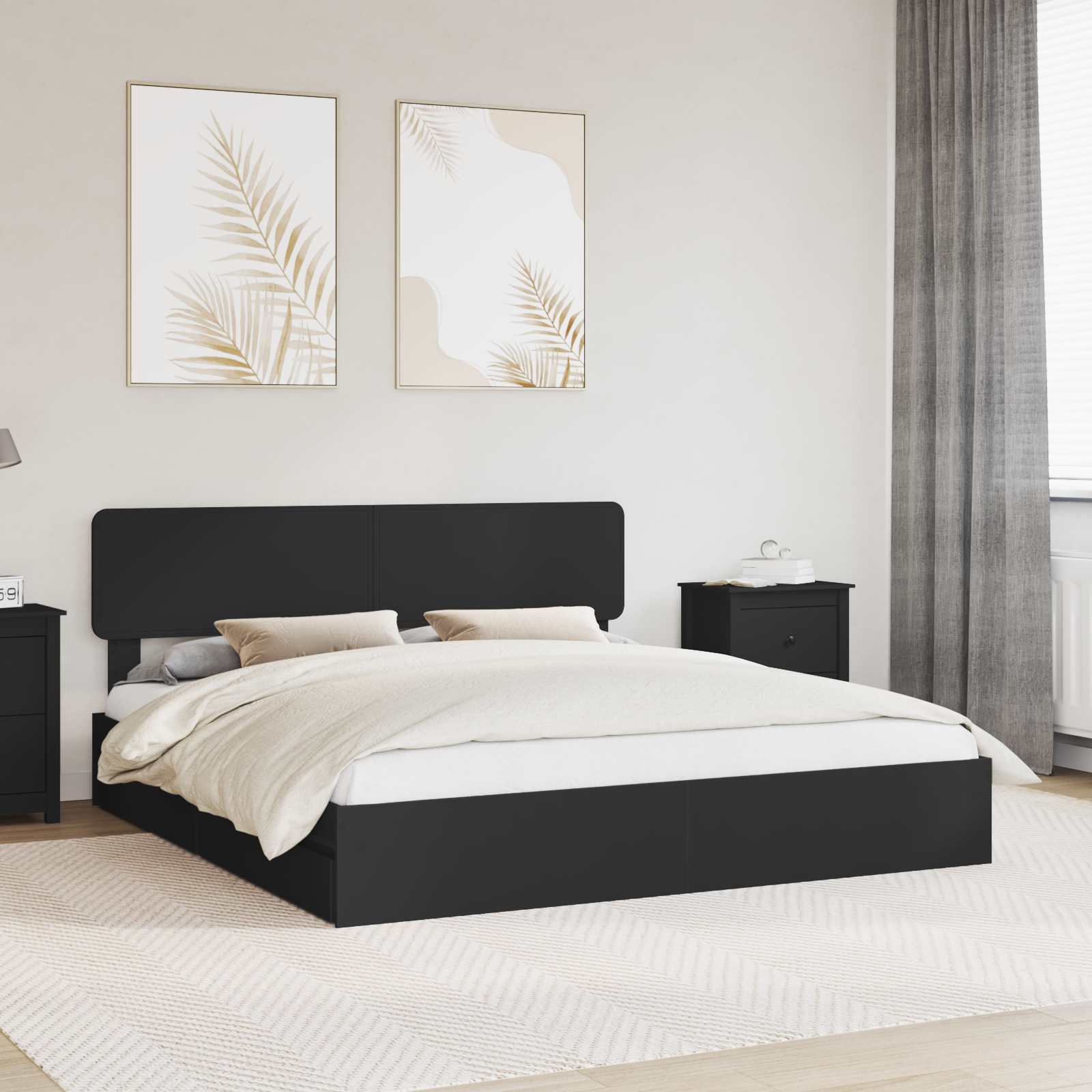 vidaXL Łóżko z miejscem do przechowywania Czarny 200 x 200 cm