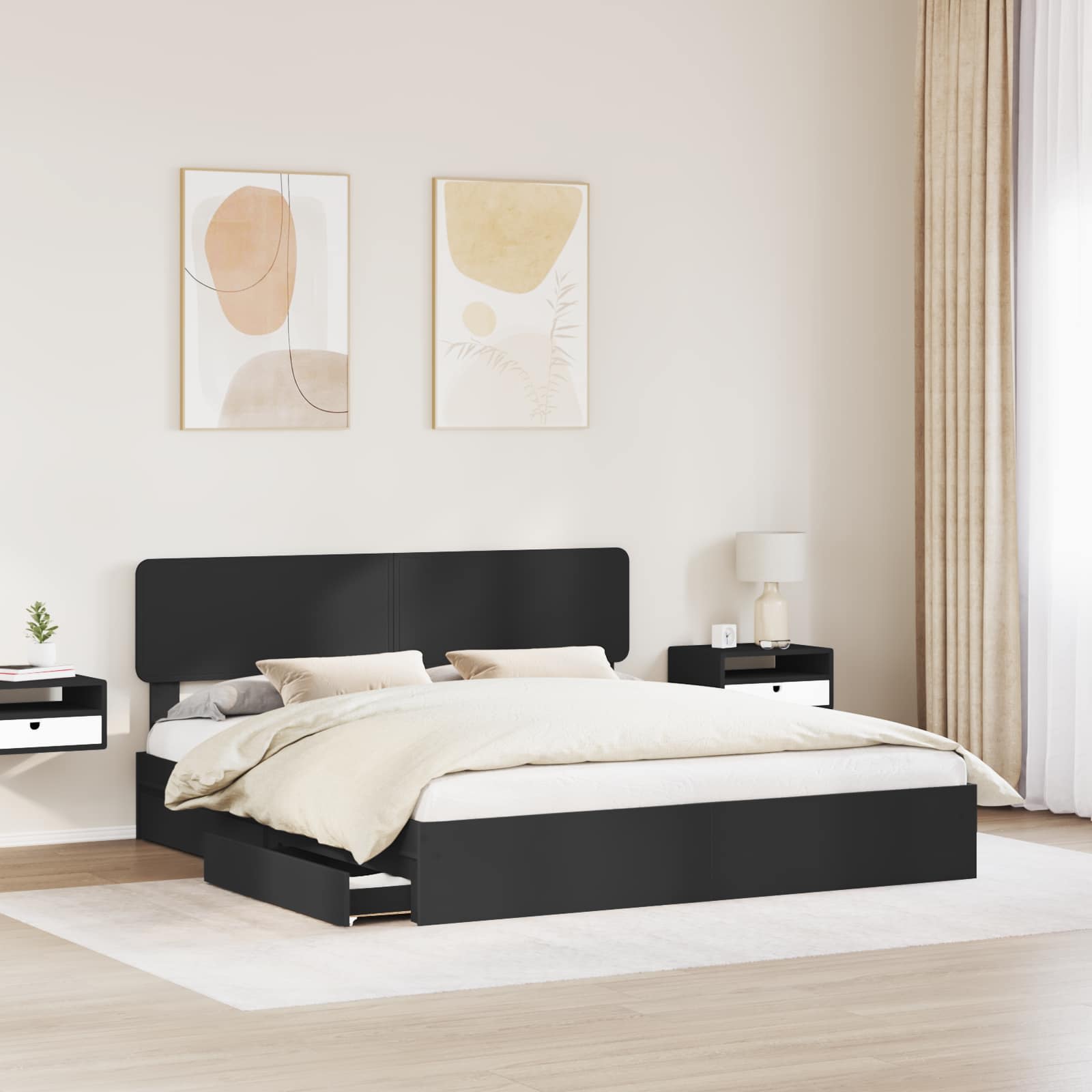 vidaXL Łóżko z miejscem do przechowywania Czarny 200 x 200 cm