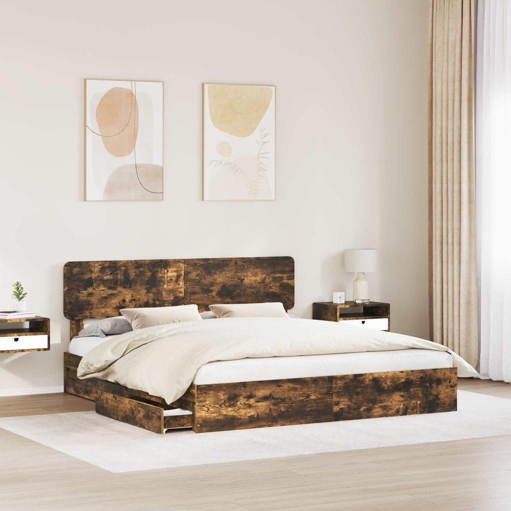 vidaXL Łóżko z miejscem do przechowywania Dąb wędzony 180 x 200 cm