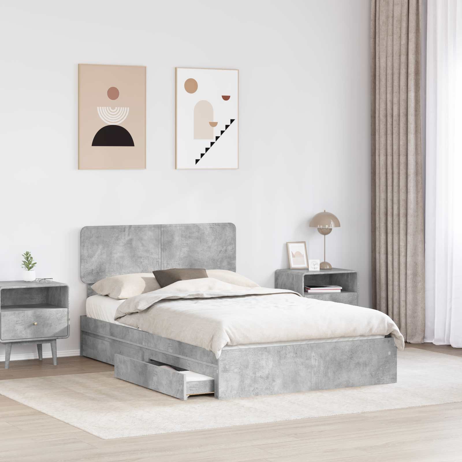 vidaXL Łóżko z miejscem do przechowywania Betonowy szary 135 x 190 cm