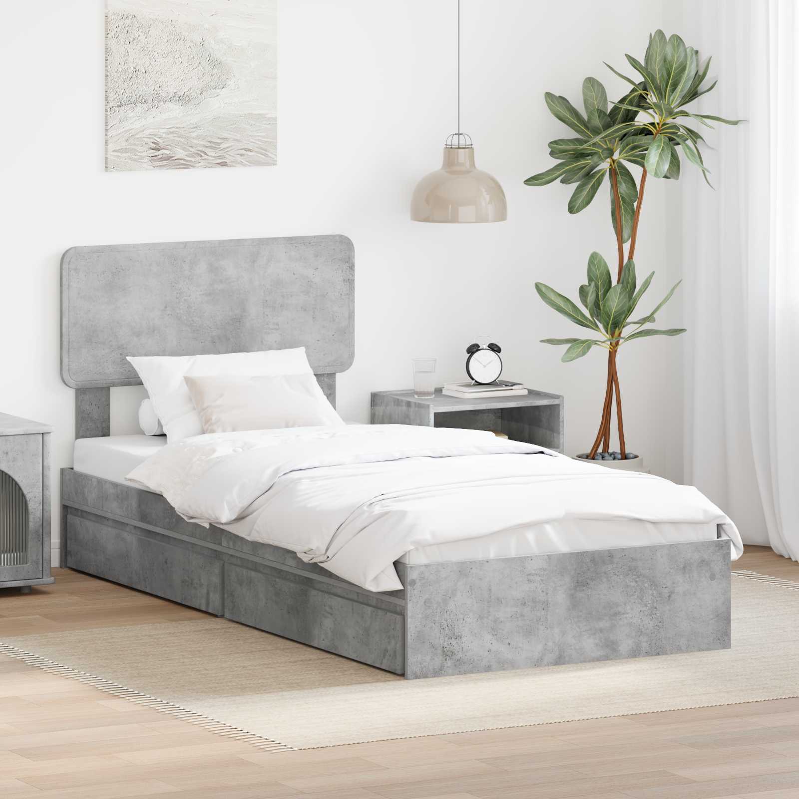 vidaXL Łóżko z miejscem do przechowywania Betonowy szary 70 x 190 cm