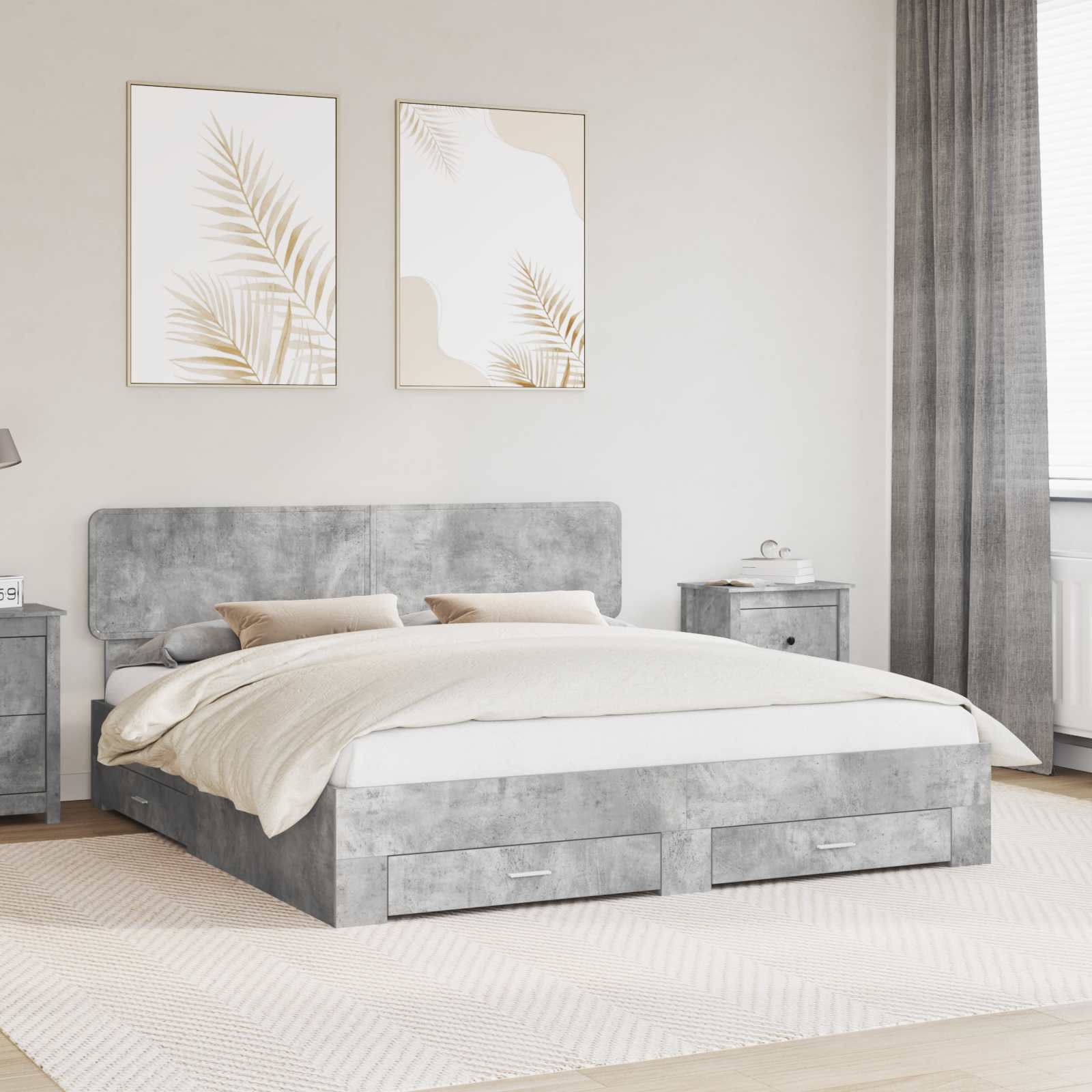 vidaXL Ramka łóżka Betonowy szary 200 x 200 cm Materiał drewnopochodny