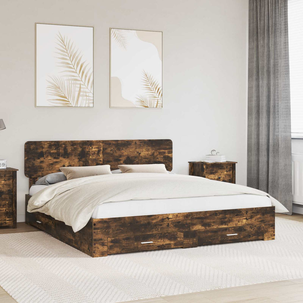 vidaXL Ramka łóżka Dąb wędzony 200 x 200 cm Materiał drewnopochodny