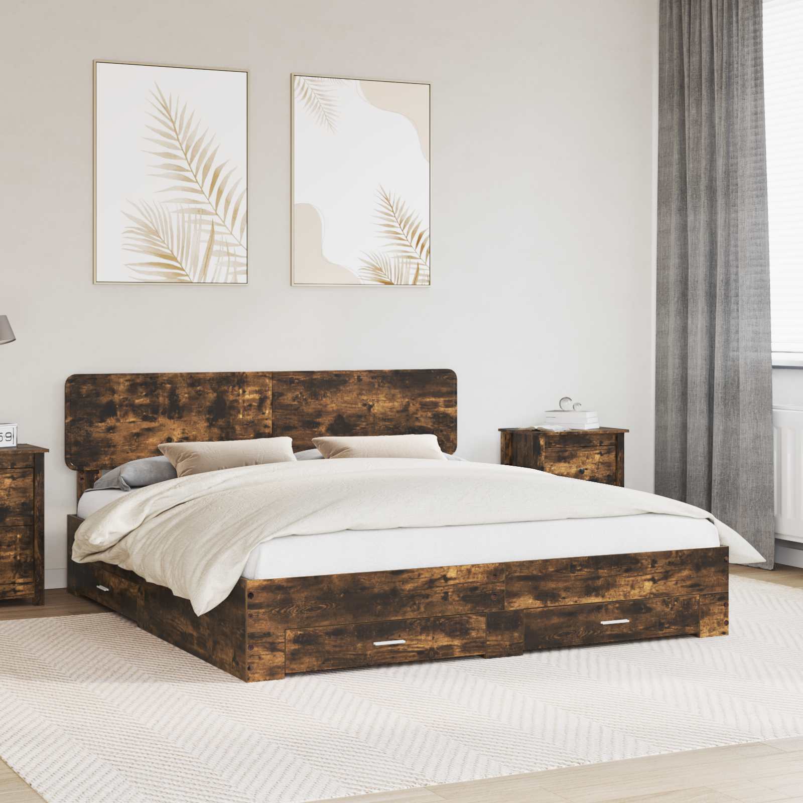 vidaXL Ramka łóżka Dąb wędzony 200 x 200 cm Materiał drewnopochodny