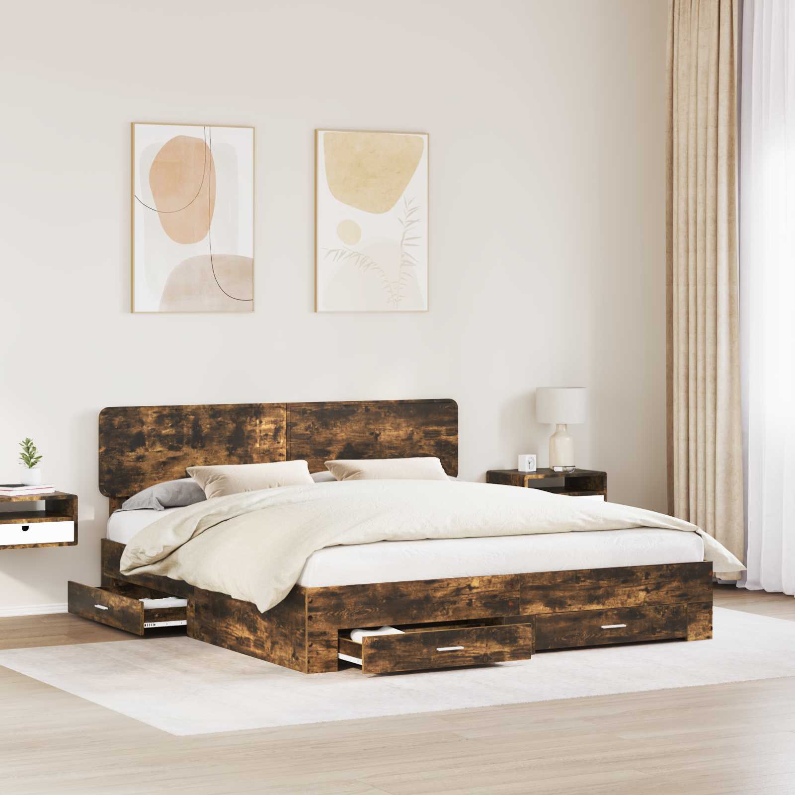 vidaXL Ramka łóżka Dąb wędzony 200 x 200 cm Materiał drewnopochodny