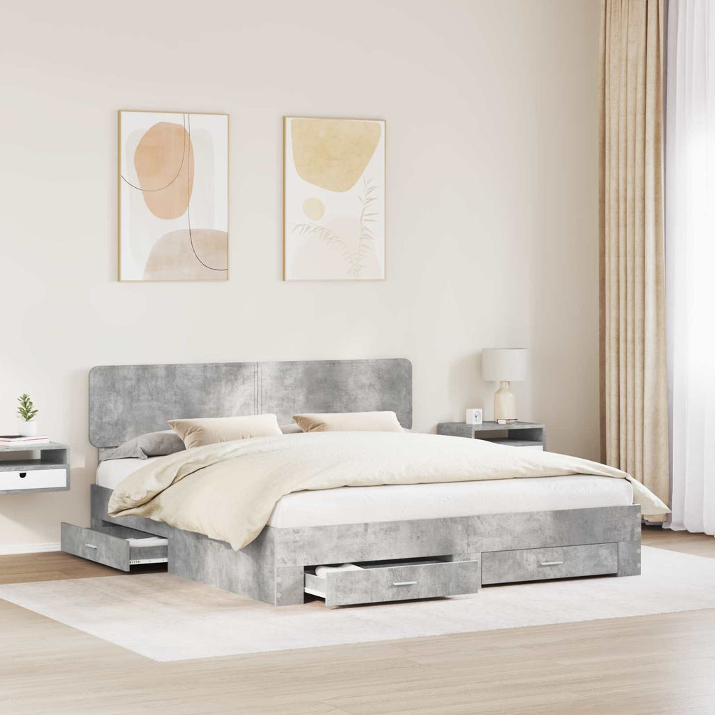 vidaXL Ramka łóżka Betonowy szary 180 x 200 cm Materiał drewnopochodny