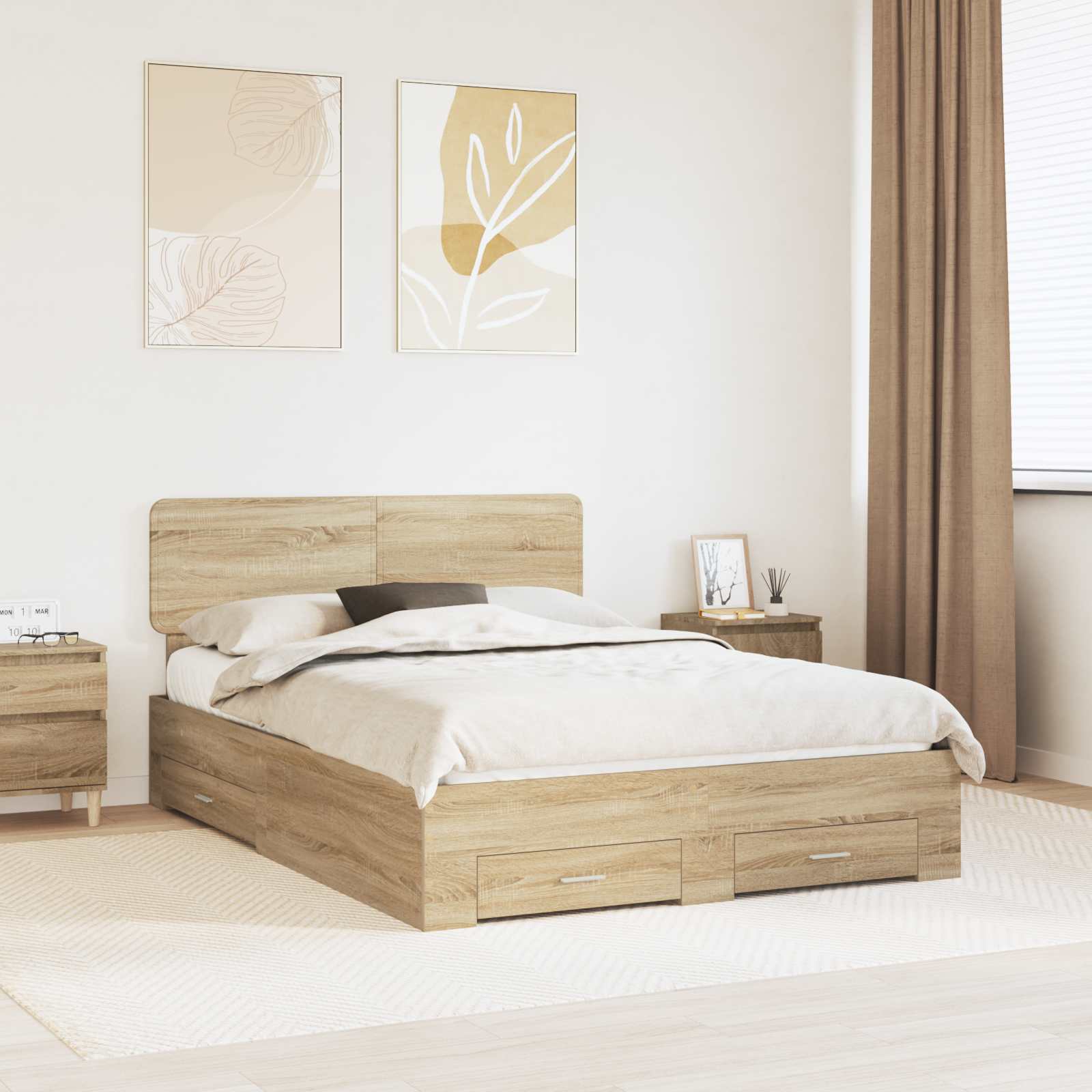 vidaXL Ramka łóżka Dąb Sonoma 150 x 200 cm Materiał drewnopochodny