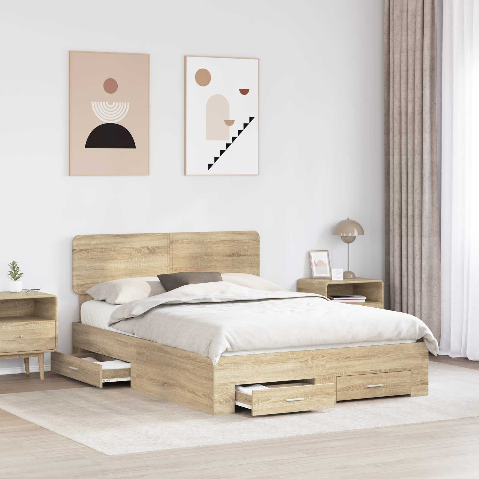 vidaXL Ramka łóżka Dąb Sonoma 150 x 200 cm Materiał drewnopochodny