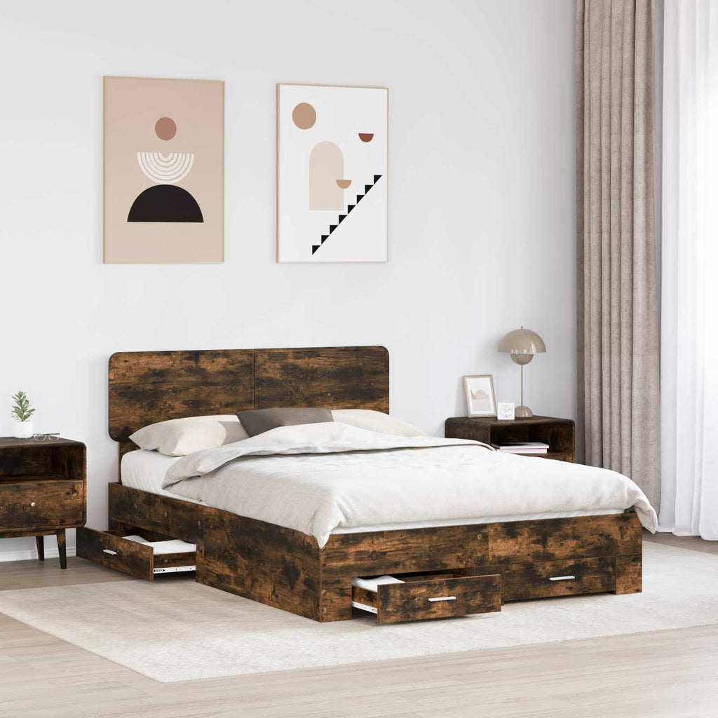 vidaXL Ramka łóżka Dąb wędzony 150 x 200 cm Materiał drewnopochodny