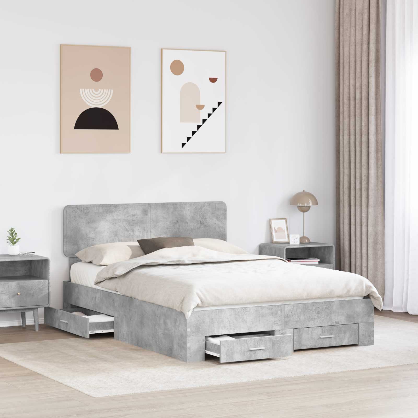 vidaXL Ramka łóżka Betonowy szary 140 x 200 cm Materiał drewnopochodny