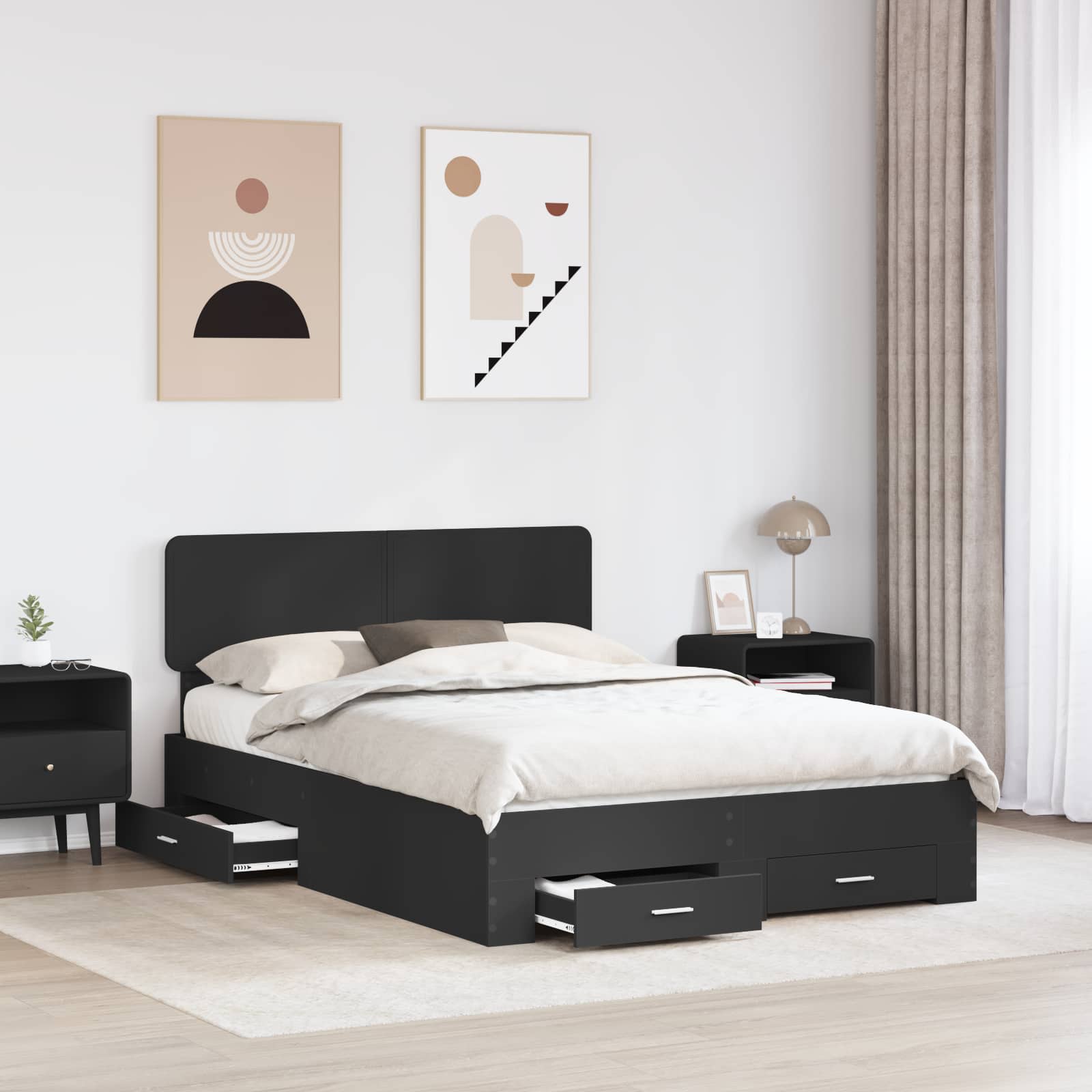 vidaXL Ramka łóżka Czarny 140 x 190 cm Materiał drewnopochodny