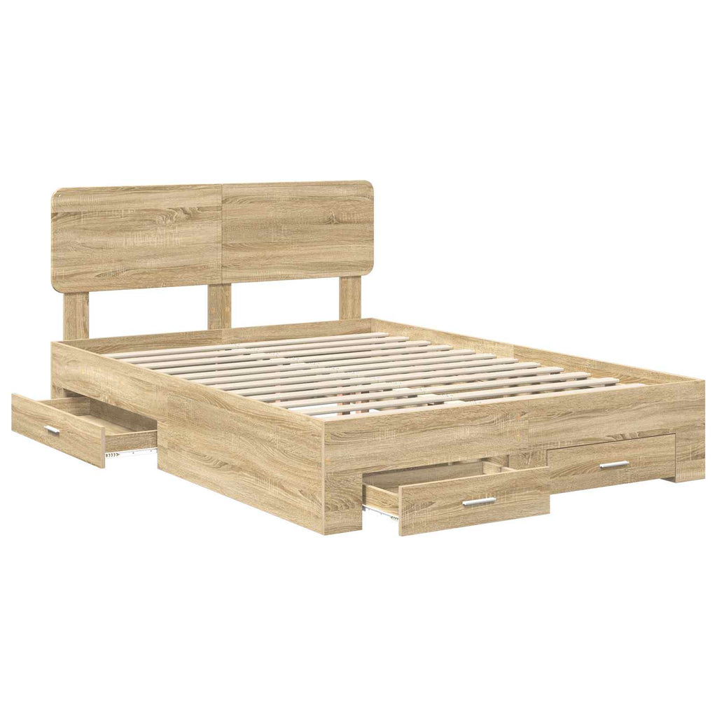 vidaXL Ramka łóżka Dąb Sonoma 140 x 190 cm Materiał drewnopochodny