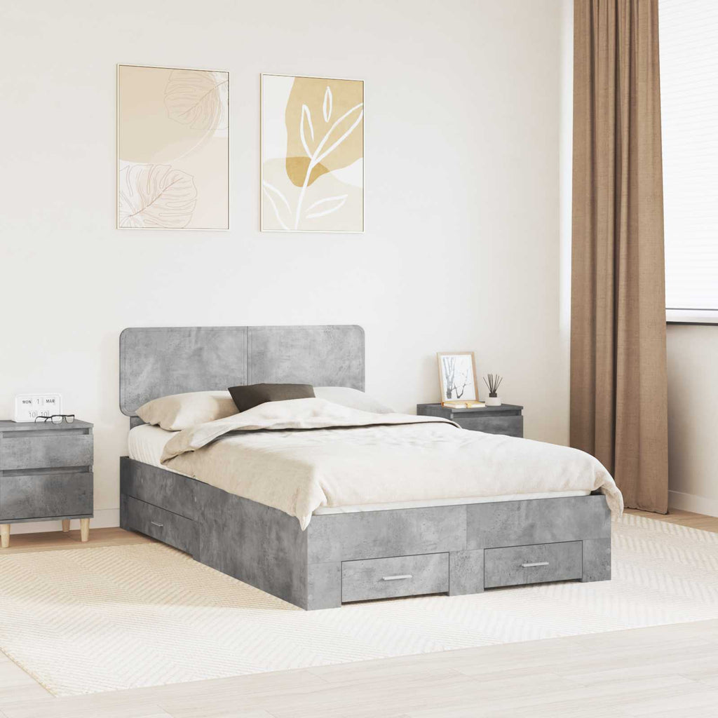 vidaXL Ramka łóżka Betonowy szary 135 x 190 cm Materiał drewnopochodny