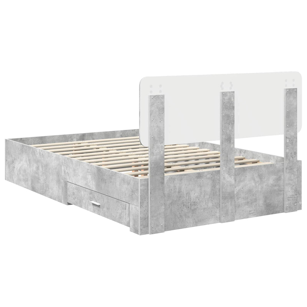 vidaXL Ramka łóżka Betonowy szary 135 x 190 cm Materiał drewnopochodny