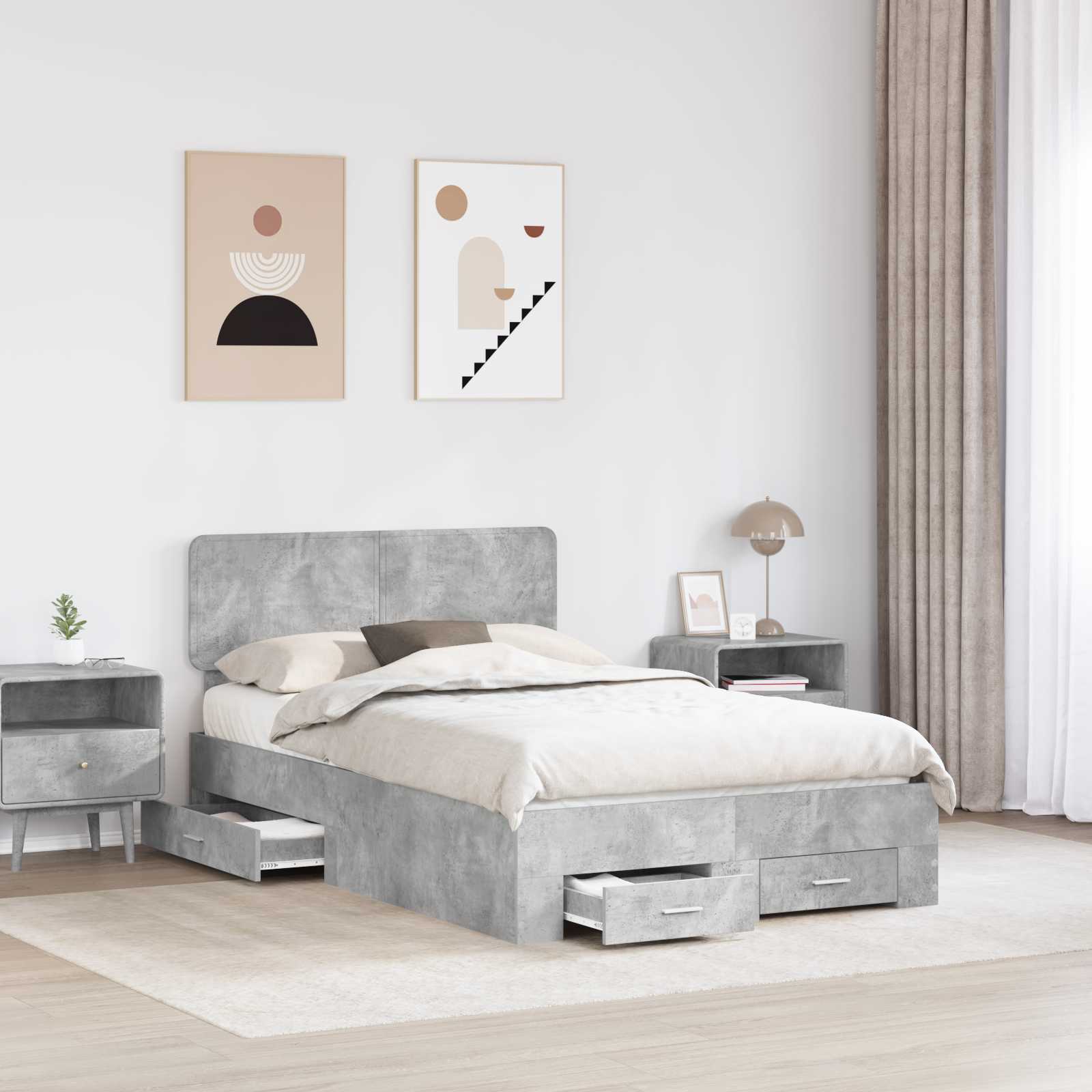 vidaXL Ramka łóżka Betonowy szary 120 x 190 cm Materiał drewnopochodny