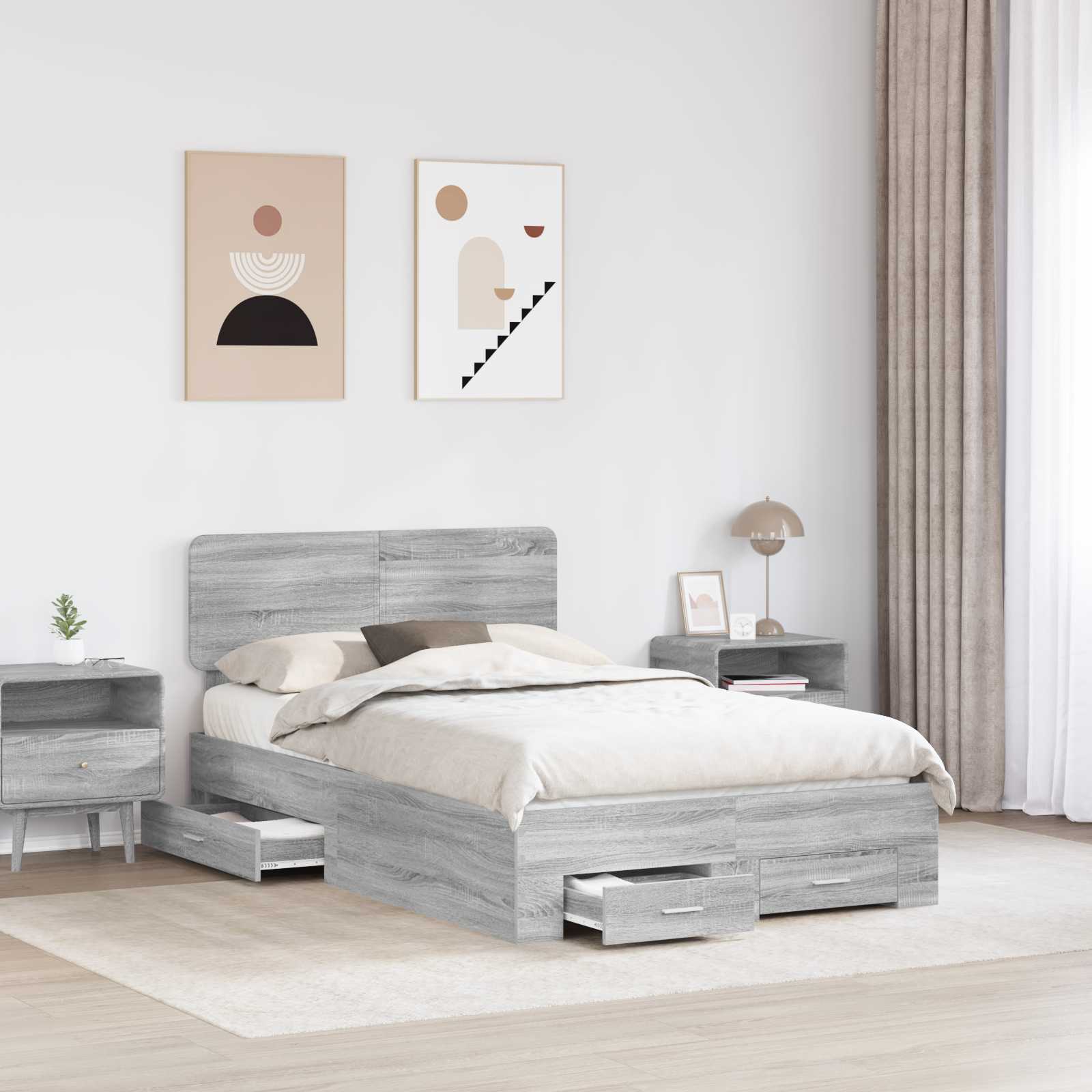 vidaXL Ramka łóżka Szary Sonoma 120 x 190 cm Materiał drewnopochodny