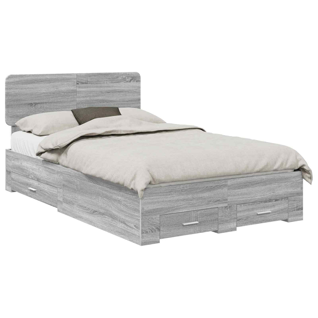 vidaXL Ramka łóżka Szary Sonoma 120 x 190 cm Materiał drewnopochodny