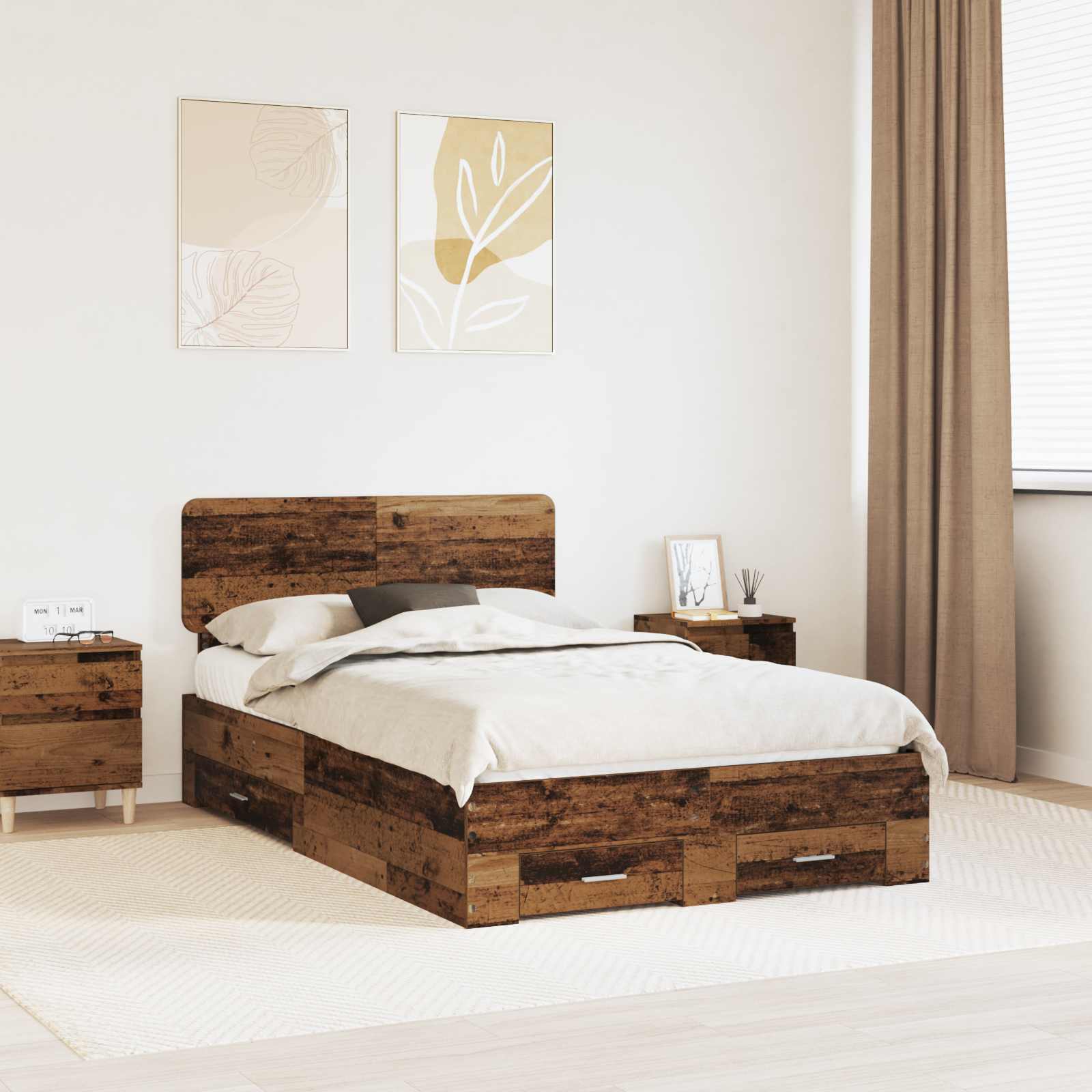 vidaXL Ramka łóżka Stare drewno 120 x 190 cm Materiał drewnopochodny