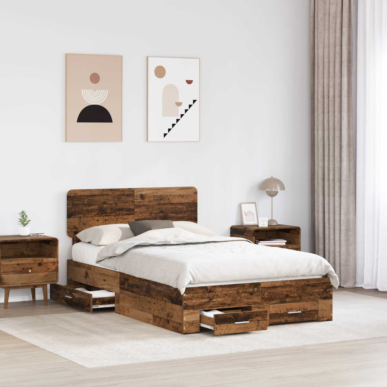 vidaXL Ramka łóżka Stare drewno 120 x 190 cm Materiał drewnopochodny