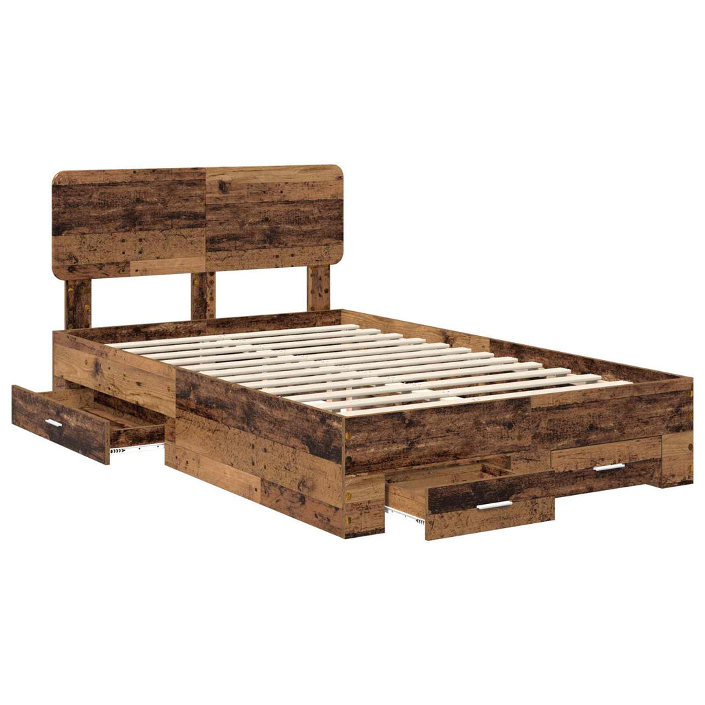 vidaXL Ramka łóżka Stare drewno 120 x 190 cm Materiał drewnopochodny